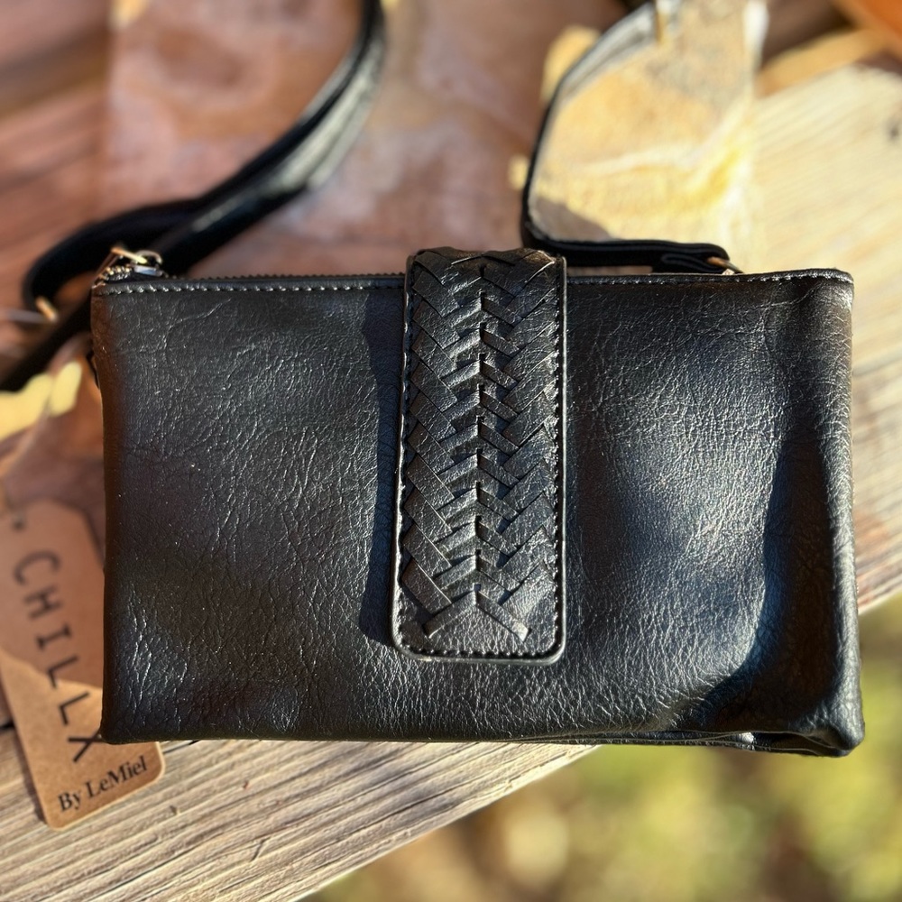 Cross Body Vegan Leather Black Handbag NWT
